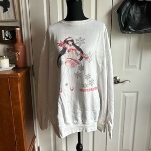 oversized anime waifu hunters white christmas sweatshirt